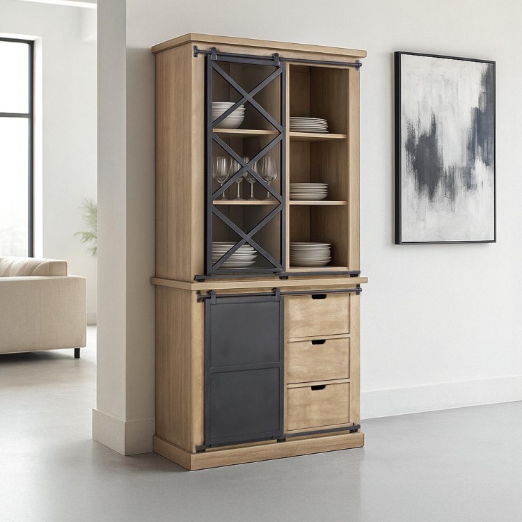 Vitrine aus Massivholz im Industriestil 100 cm – Detroit