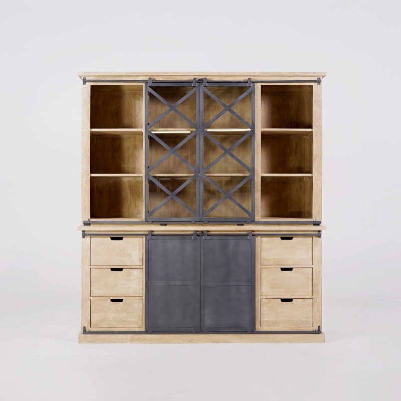 Vitrine im Industrial-Stil aus Massivholz 180 cm – Detroit