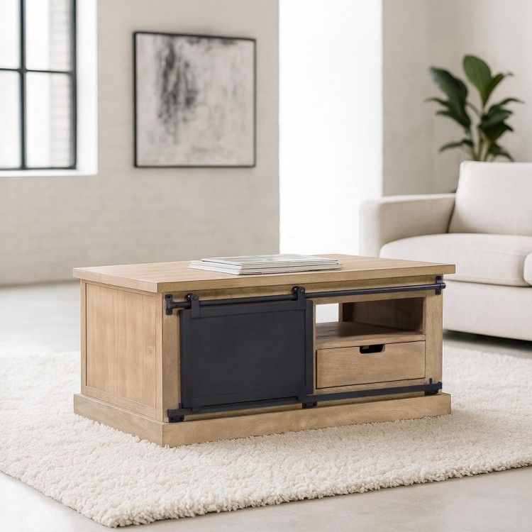 Couchtisch aus Massivholz und Metall im Industrial-Stil – Detroit