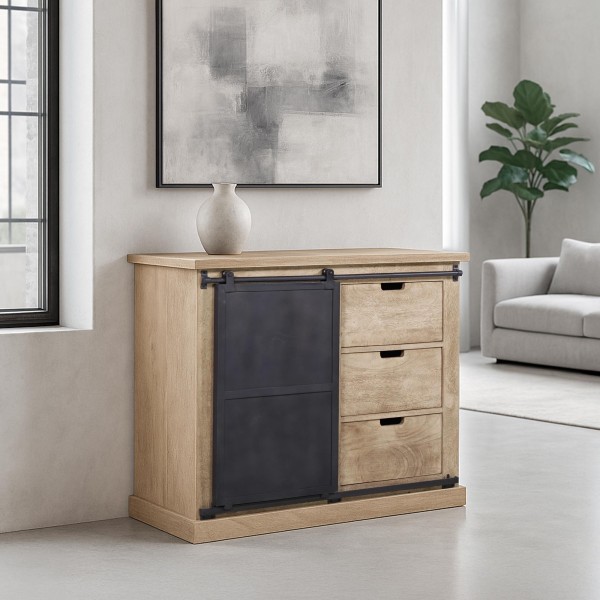 Sideboard im industriellen Stil aus Massivholz und Metall 100 cm – Detroit