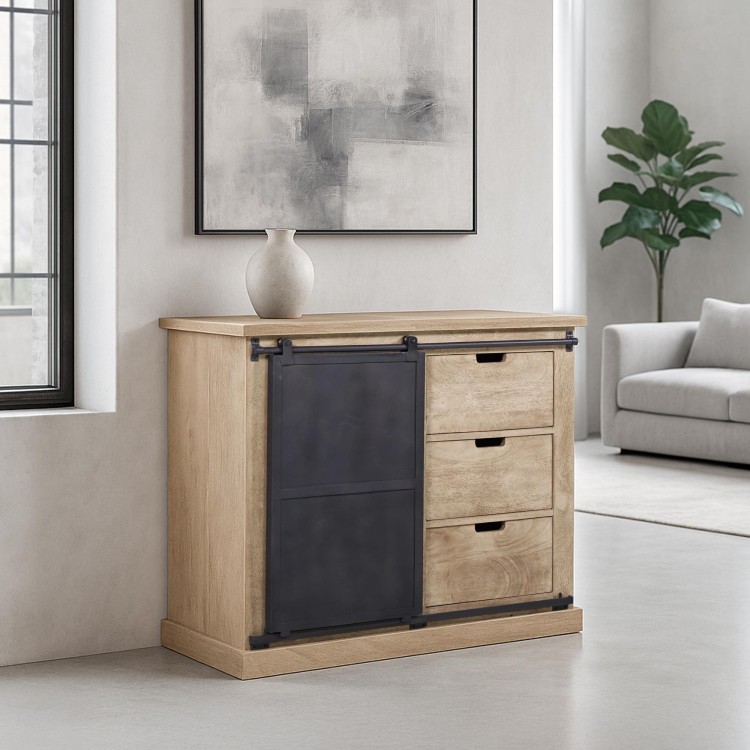 Sideboard im industriellen Stil aus Massivholz und Metall 100 cm – Detroit