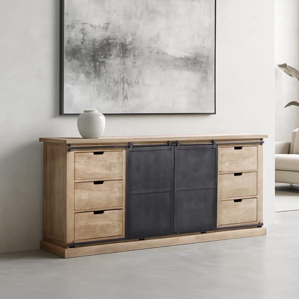 Industrial Sideboard aus Massivholz und Metall 200 cm – Detroit