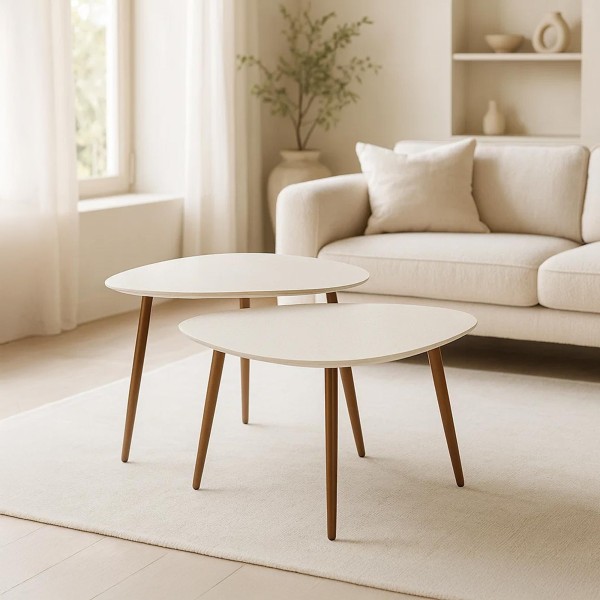 Design-Couchtisch in weißem Kompositmarmor (2er-Set) – Arco