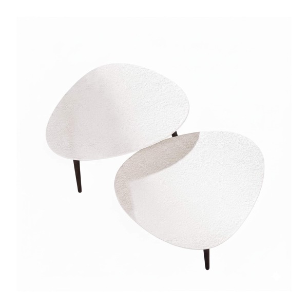 Design-Couchtisch in weißem Kompositmarmor (2er-Set) – Arco