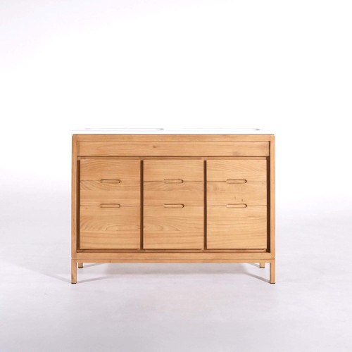 Badezimmermöbel mit Doppelwaschbecken aus Massivholz, glänzend Weiß – Ashwini