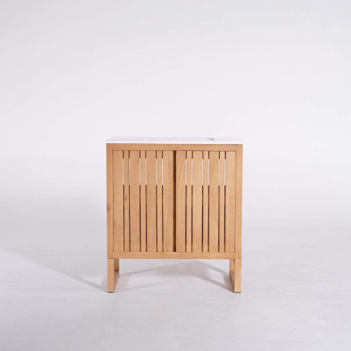 Badezimmermöbel mit Einzelwaschbecken aus Massivholz, hochglänzend Weiß – Satya