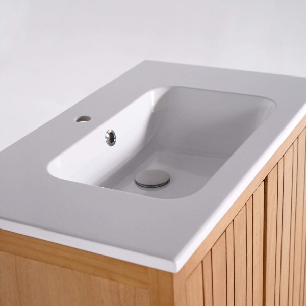 Badezimmermöbel mit Einzelwaschbecken aus Massivholz, hochglänzend Weiß – Satya