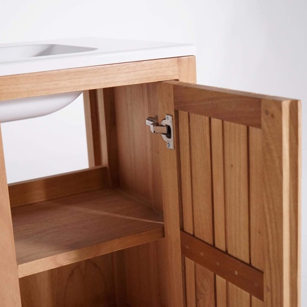 Badezimmermöbel mit Einzelwaschbecken aus Massivholz, hochglänzend Weiß – Satya