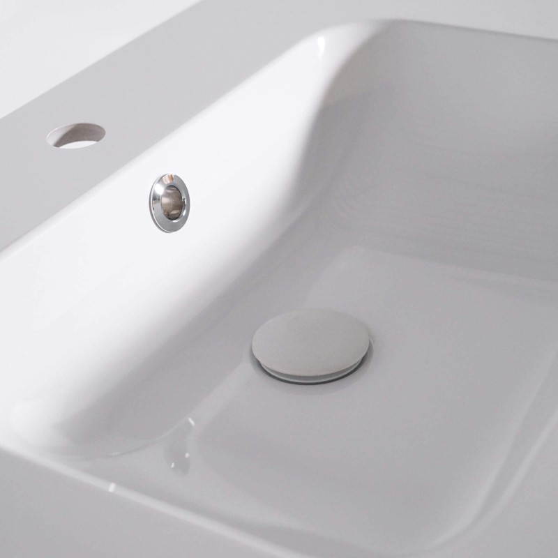 Badezimmermöbel mit Einzelwaschbecken aus Massivholz, hochglänzend Weiß – Satya