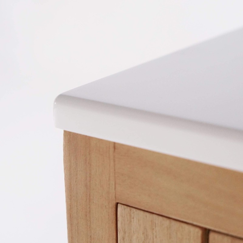 Badezimmermöbel mit Einzelwaschbecken aus Massivholz, hochglänzend Weiß – Satya