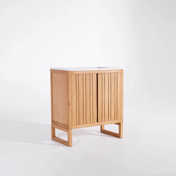 Badezimmermöbel mit Einzelwaschbecken aus Massivholz, hochglänzend Weiß – Satya