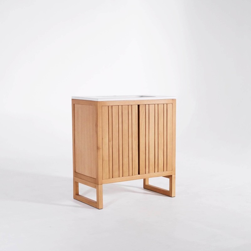 Badezimmermöbel mit Einzelwaschbecken aus Massivholz, hochglänzend Weiß – Satya