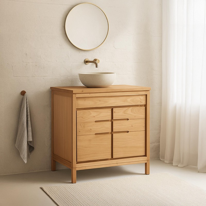 Waschtischunterschrank aus Massivholz 80 cm - Ashwini