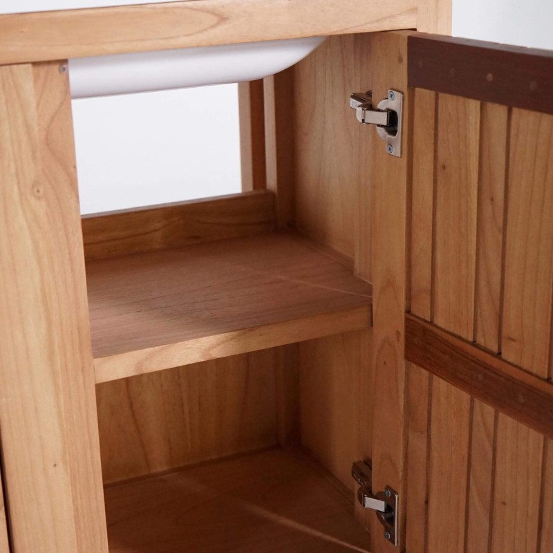 Waschtisch mit Doppelwaschbecken aus Massivholz, Hochglanz Weiß – Satya