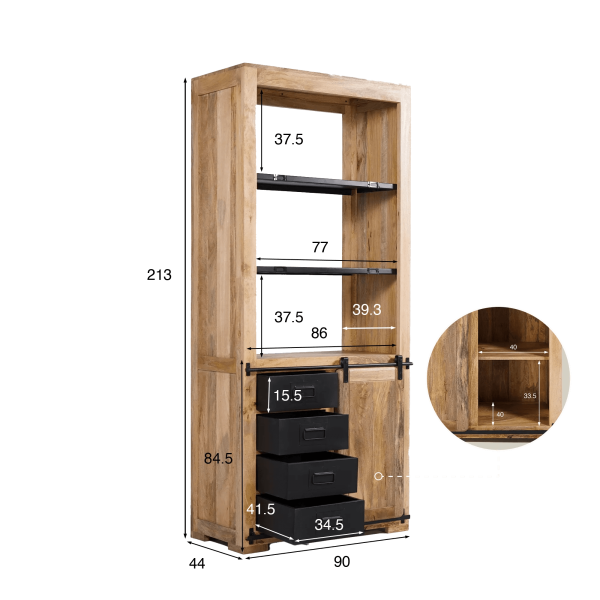 Bücherregal aus Holz und Metall 90cm - Paris