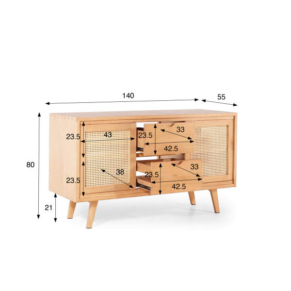 Badezimmermöbel aus Massivholz auf Füßen 140 cm - Anaya