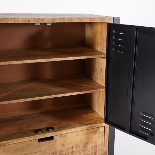 Schrank aus massivem Mangoholz mit Metalltür 100 cm – Kansas