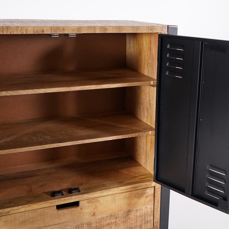 Schrank aus massivem Mangoholz mit Metalltür 100 cm – Kansas