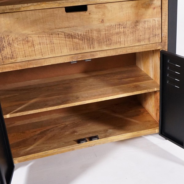 Schrank aus massivem Mangoholz mit Metalltür 100 cm – Kansas