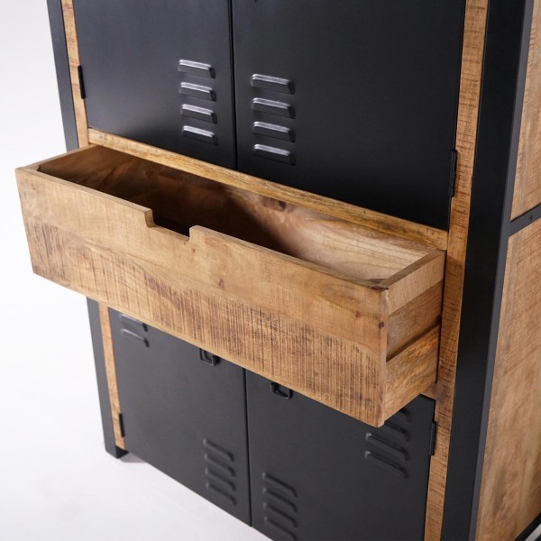 Schrank aus massivem Mangoholz mit Metalltür 100 cm – Kansas