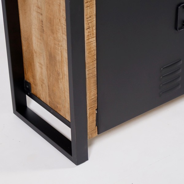 Schrank aus massivem Mangoholz mit Metalltür 100 cm – Kansas