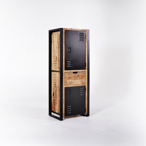 Schrank aus massivem Mangoholz mit Metalltür 60 cm – Kansas