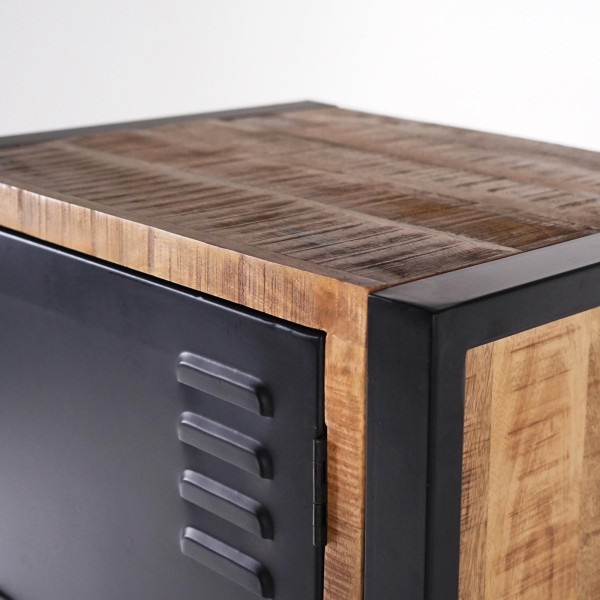 Schrank aus massivem Mangoholz mit Metalltür 60 cm – Kansas