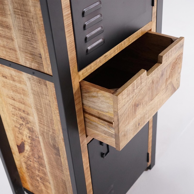 Schrank aus massivem Mangoholz mit Metalltür 60 cm – Kansas