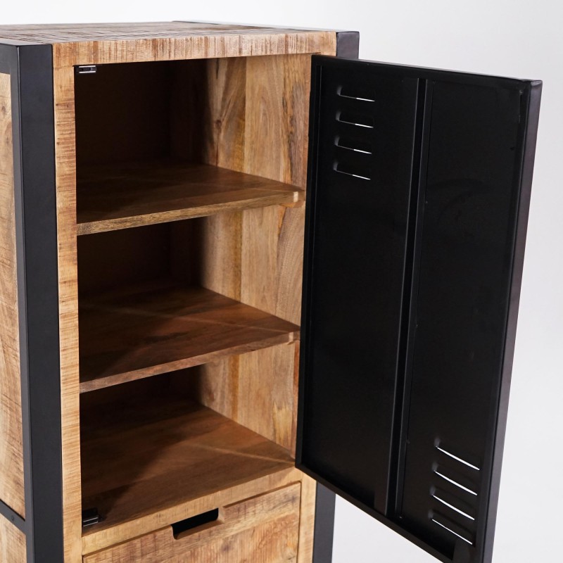 Schrank aus massivem Mangoholz mit Metalltür 60 cm – Kansas