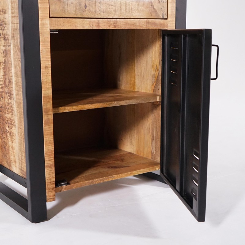 Schrank aus massivem Mangoholz mit Metalltür 60 cm – Kansas