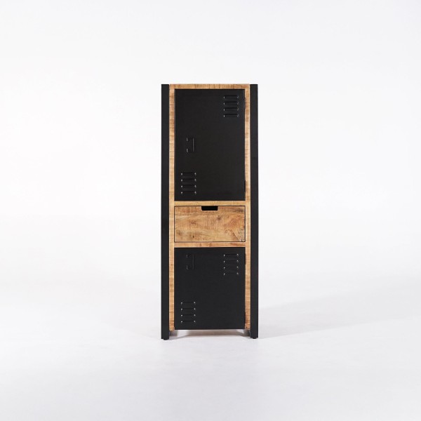 Schrank aus massivem Mangoholz mit Metalltür 60 cm – Kansas