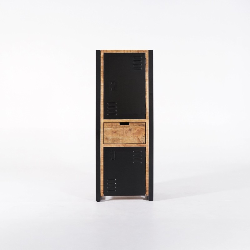 Schrank aus massivem Mangoholz mit Metalltür 60 cm – Kansas