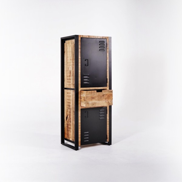 Schrank aus massivem Mangoholz mit Metalltür 60 cm – Kansas