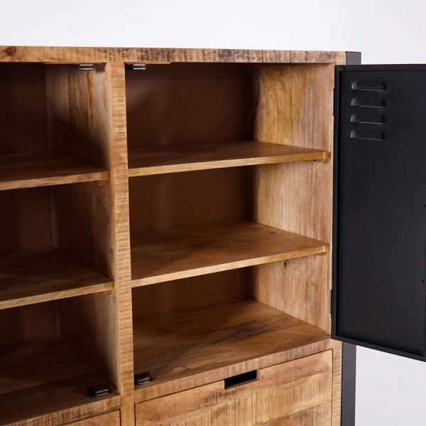 Schrank aus massivem Mangoholz mit Metalltüren 130 cm – Kansas