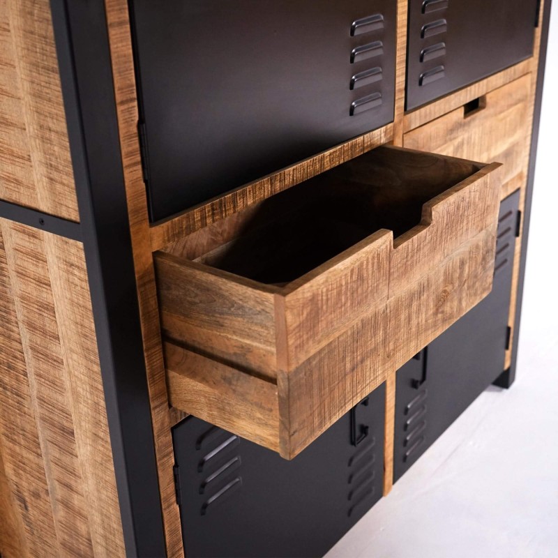 Schrank aus massivem Mangoholz mit Metalltüren 130 cm – Kansas