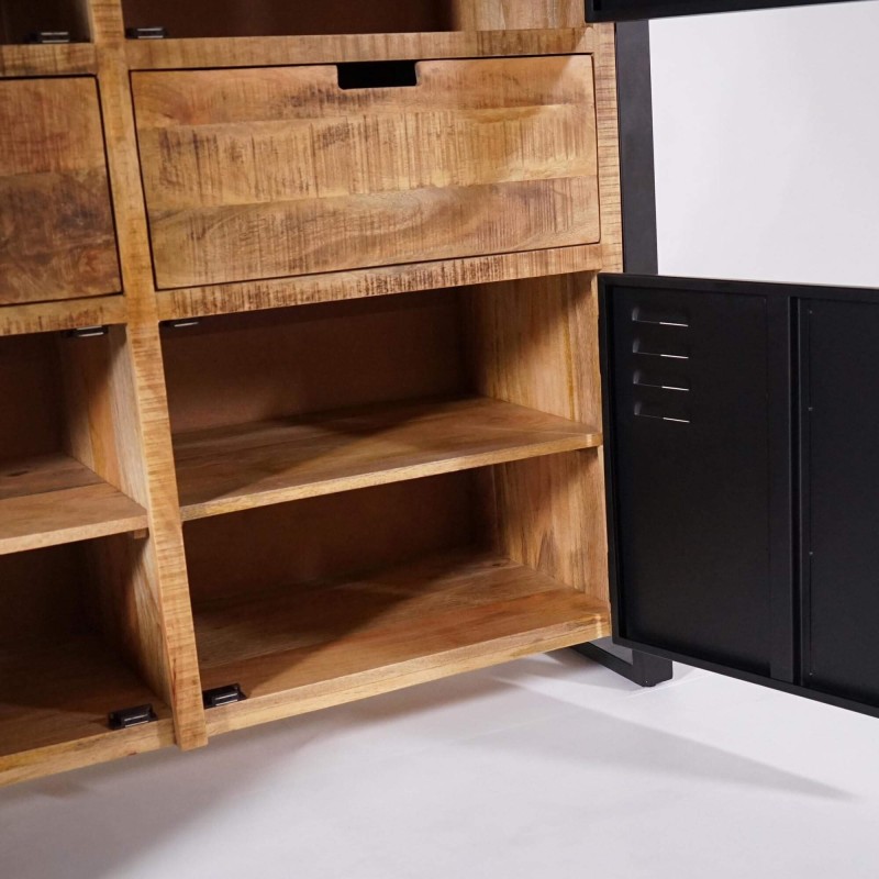 Schrank aus massivem Mangoholz mit Metalltüren 130 cm – Kansas