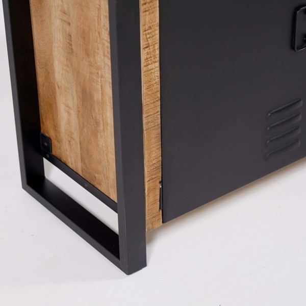 Schrank aus massivem Mangoholz mit Metalltüren 130 cm – Kansas