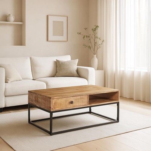 Couchtisch aus massivem Mangoholz mit Metallgestell