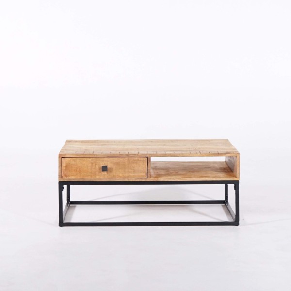 Couchtisch aus massivem Mangoholz mit Metallgestell