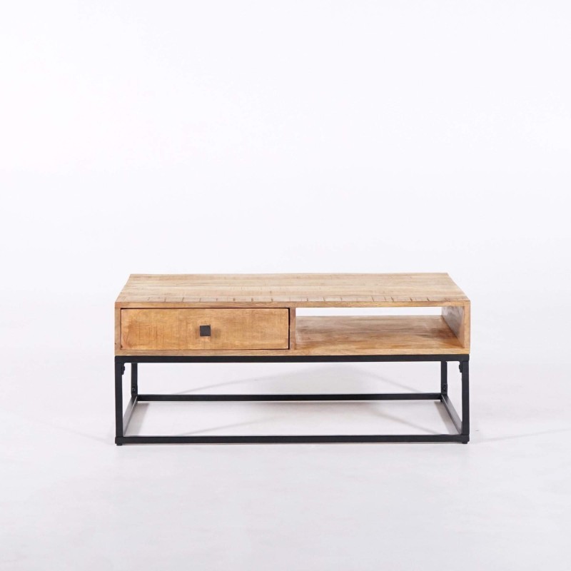 Couchtisch aus massivem Mangoholz mit Metallgestell