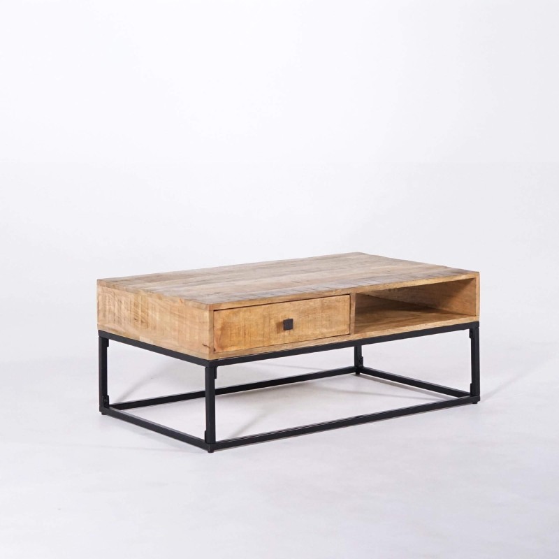 Couchtisch aus massivem Mangoholz mit Metallgestell