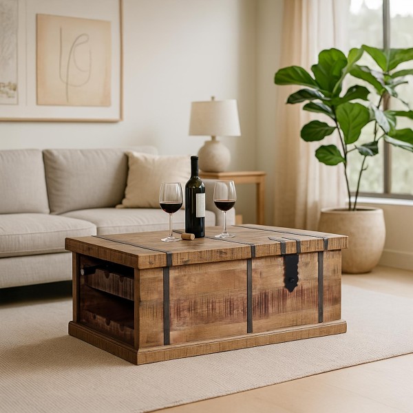 Wohnzimmertisch mit Stauraum aus Massivholz