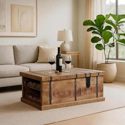 Wohnzimmertisch mit Stauraum aus Massivholz