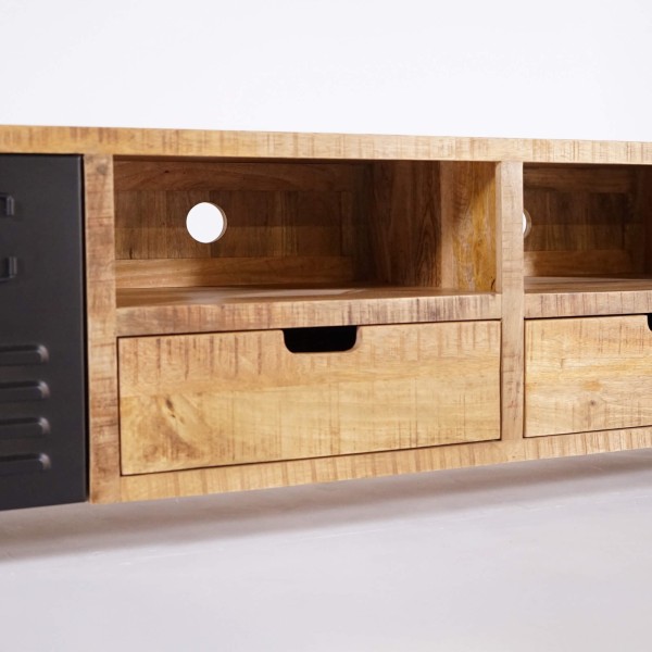 TV-Möbel aus massivem Mangoholz mit Metalltür 220 cm – Kansas