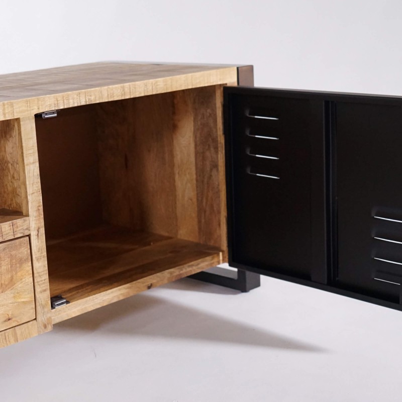 TV-Möbel aus massivem Mangoholz mit Metalltür 220 cm – Kansas