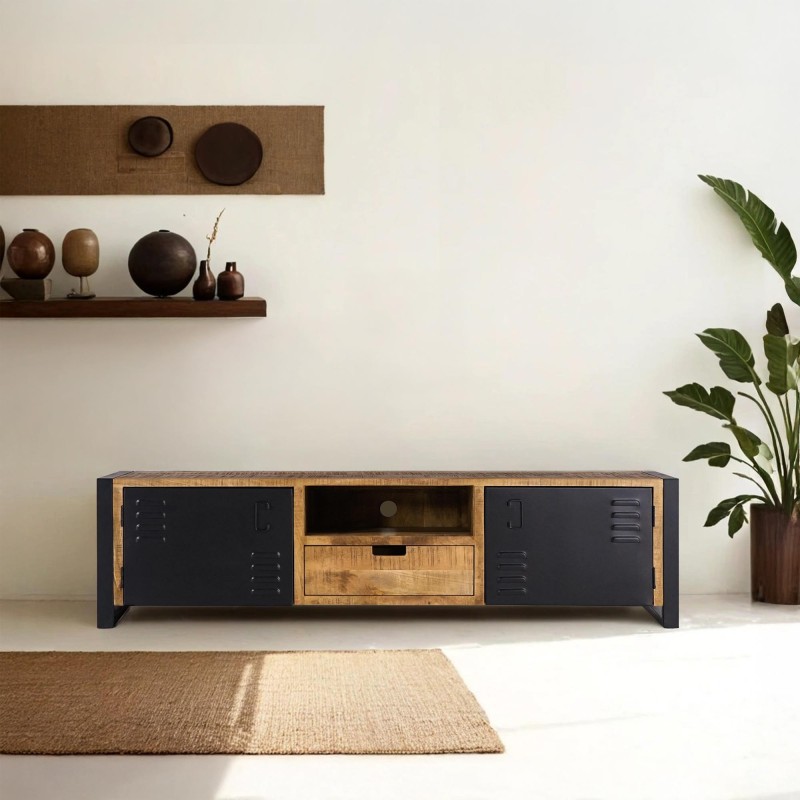 TV-Möbel aus massivem Mangoholz mit Metalltür 180 cm – Kansas