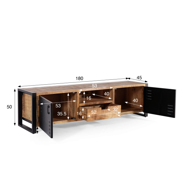 TV-Möbel aus massivem Mangoholz mit Metalltür 180 cm – Kansas