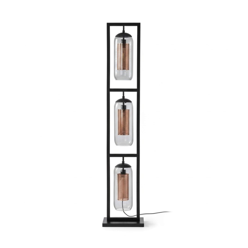 Stehlampe für das Wohnzimmer mit mundgeblasenen Rauchglas-Lampenschirmen – Brila