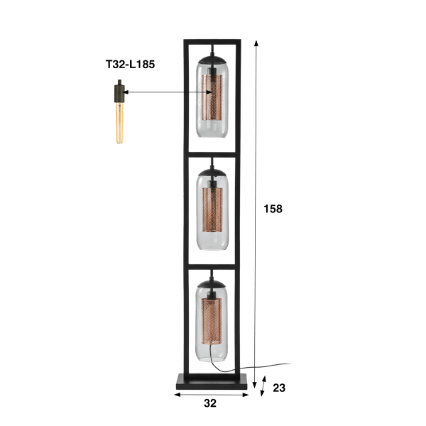 Stehlampe für das Wohnzimmer mit mundgeblasenen Rauchglas-Lampenschirmen – Brila