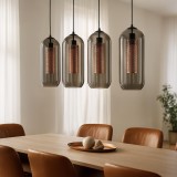 Hängelampe mit mundgeblasenen Rauchglaskappen – Brila